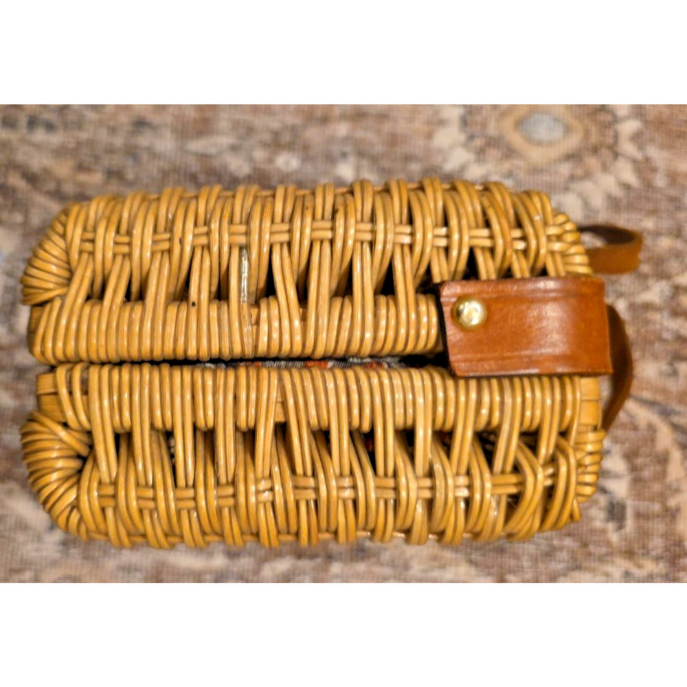 Hong Kong Coated Wicker Basket Purse Vtg 60s Mod Geometric Box Handbag MCM Retro - Picture 8 of 12